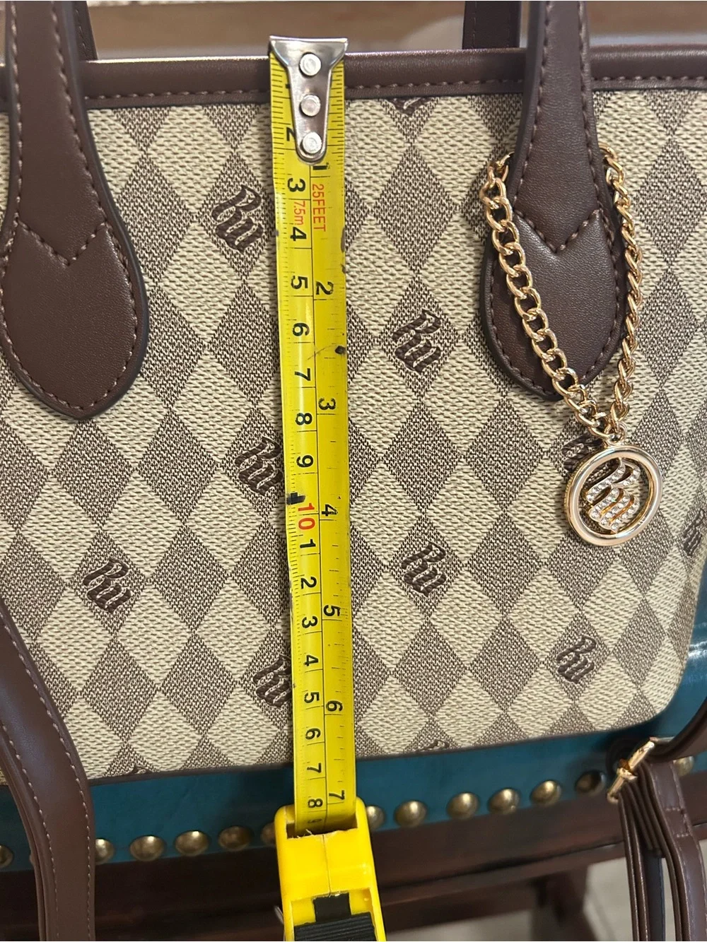 RocaWear Brown/cream tote Handbag with Gold Charm